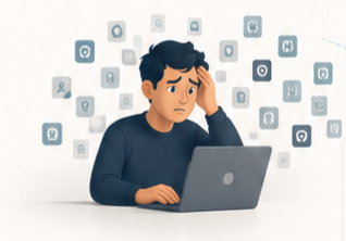شخص محتار أمام الكثير من التطبيقات